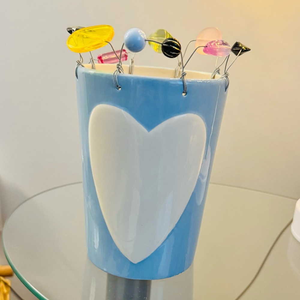 STUDIO OF Sandra Magsamen Large Blue Vase with White Heart